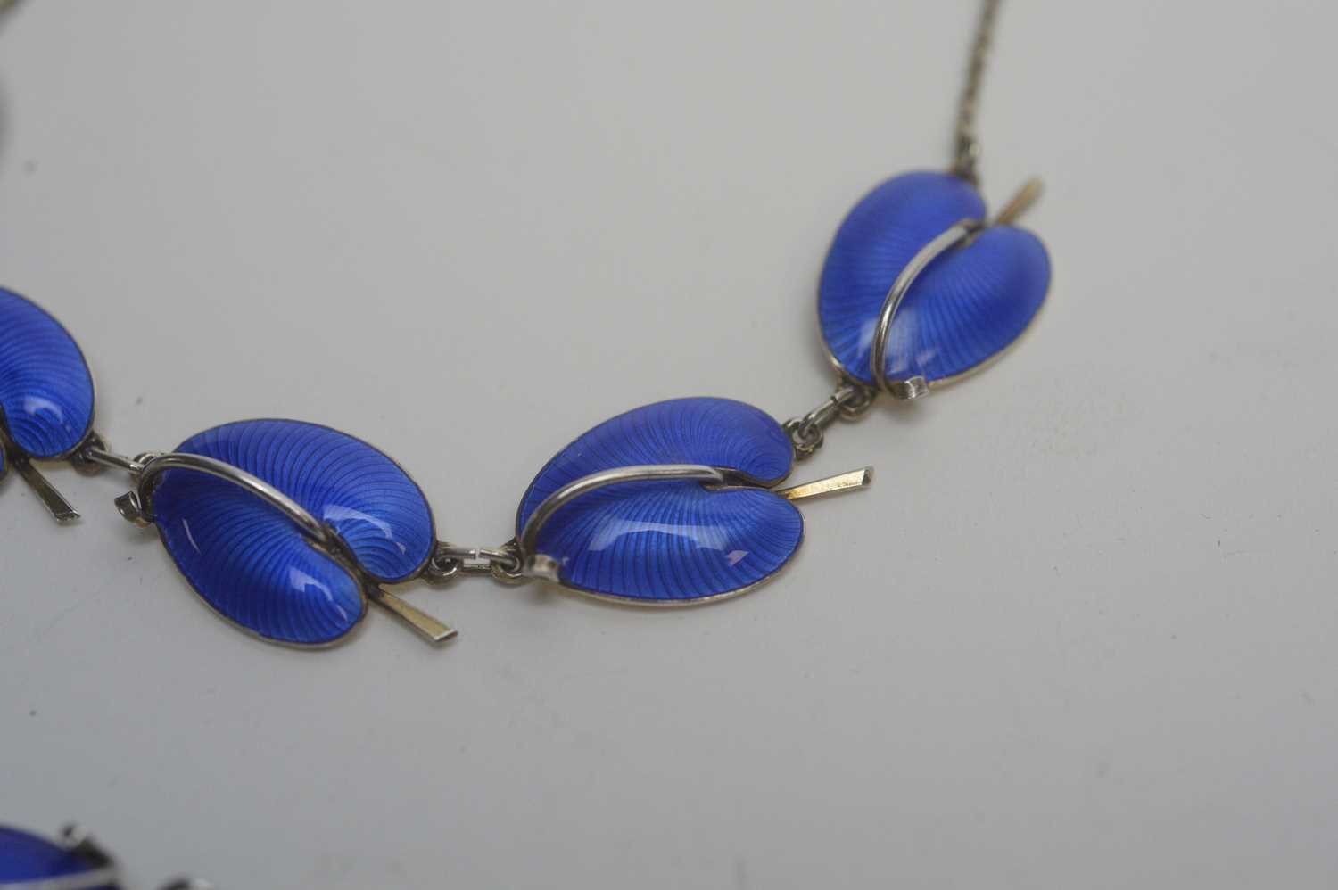 A silver and blue enamel bracelet and necklace. - Image 3 of 5