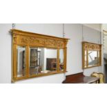 A pair of ornate Regency-style gold-painted overmantel mirrors.