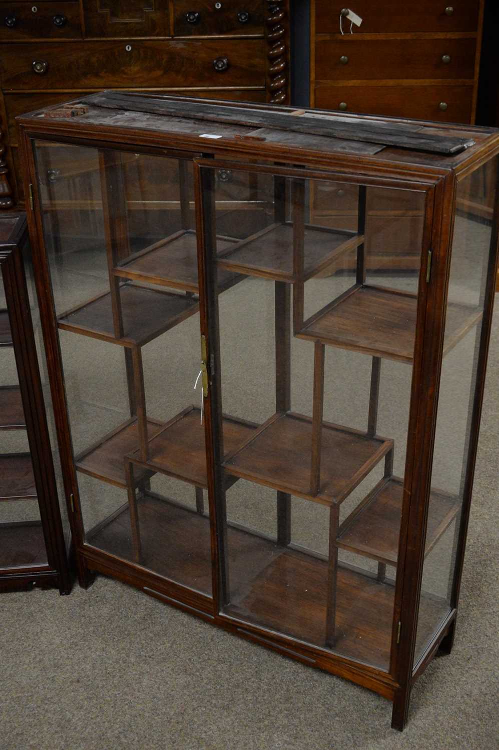 A pair and a single modern Asian hardwood display cabinet. - Image 4 of 4