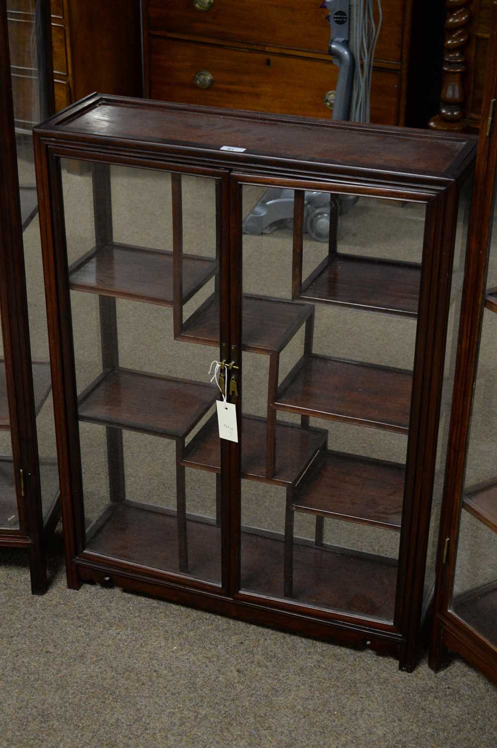 A pair and a single modern Asian hardwood display cabinet. - Image 3 of 4