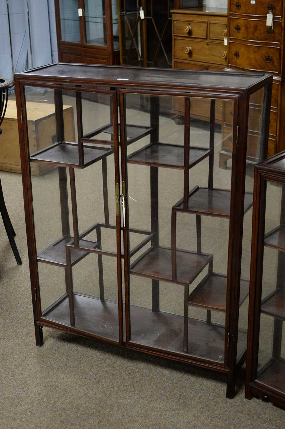 A pair and a single modern Asian hardwood display cabinet. - Image 2 of 4