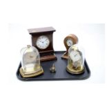 A Bentima brass anniversary clock; a Schatz clock; early 20th C mahogany mantel clock; and another