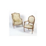 A 19th Century giltwood fauteuil en bergere, and a fauteuil a la reine.