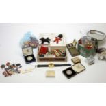 Costume jewellery and watch; a silver school prize medallion; and other items.