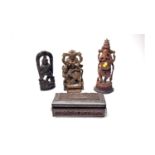 A carved and stained wood figure of the elephant deity Ganesh; and a trinket box