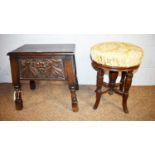 A 19th Century walnut adjustable piano stool; and a 20th Century workbox.