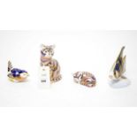 Four Royal Crown Derby ceramic animal paperweights or figures
