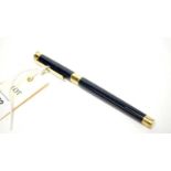 Mont Blanc: a blue coloured gilt metal fountain pen, with 18ct yellow gold nib.