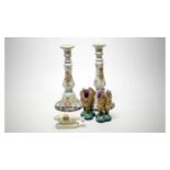 A pair of Majolica candlesticks; and other items