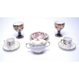 A pair of Royal Crown Derby ‘Imari’ ceramic stemmed goblets; and other tea ware
