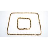 A 9ct yellow gold circular link necklace; and twist link bracelet,