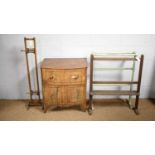 Early 20th C wool winder; two vintage towel rails; and a Georgian commode.