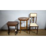 Edwardian two-tier occ. table; an Edwardian bedroom chair; and a nest of three tables.