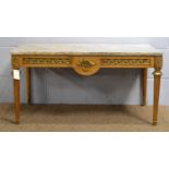 A modern gold-painted, gilt-metal and marble top coffee table.