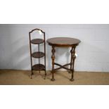 1920's oak occasional table; and a 20th C folding cake stand.