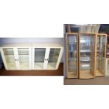 A pair of modern white-painted display cabinets. / Three display cabinets, various.