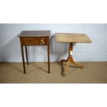 A 19th Century mahogany work/night table; and a Victorian oak tripod table.