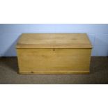 A vintage stripped pine two-handled blanket box.