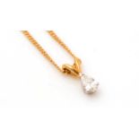 A pear cut diamond single stone drop pendant,