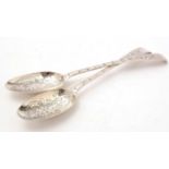 A pair of Georgian silver tablespoons, later decorated