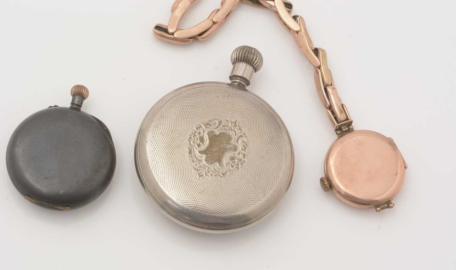 A 9ct yellow gold cased wristwatch, and two pocket watches - Image 2 of 2