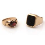 Two 9ct yellow gold signet rings,