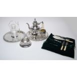 An Oneida three-piece silver-plated tea service; and other silver-plated wares, various.