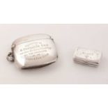 A George III silver vinaigrette and a silver vesta case;