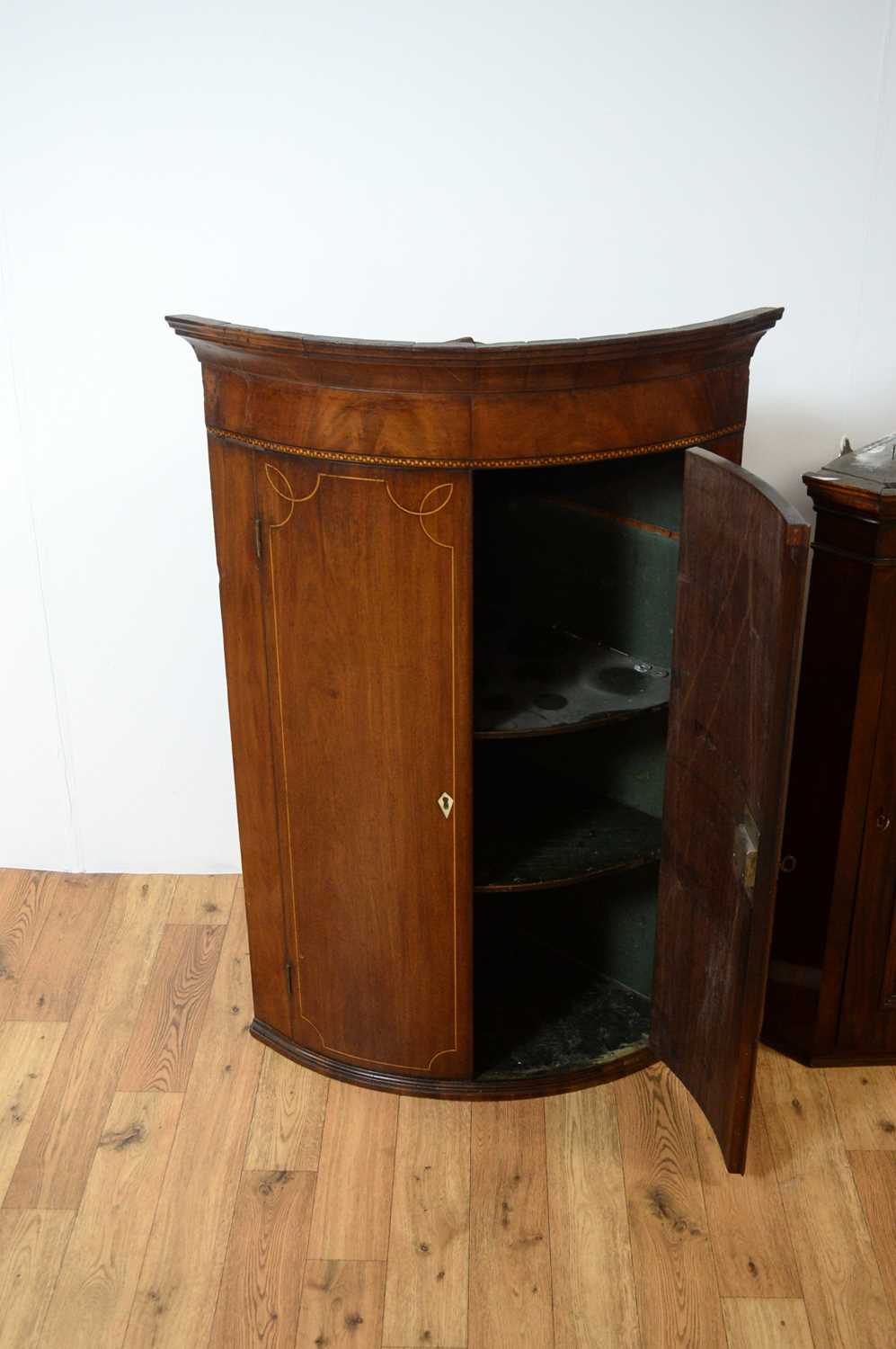 Regency inlaid mahogany bow front corner cupboard, with another, - Image 5 of 6