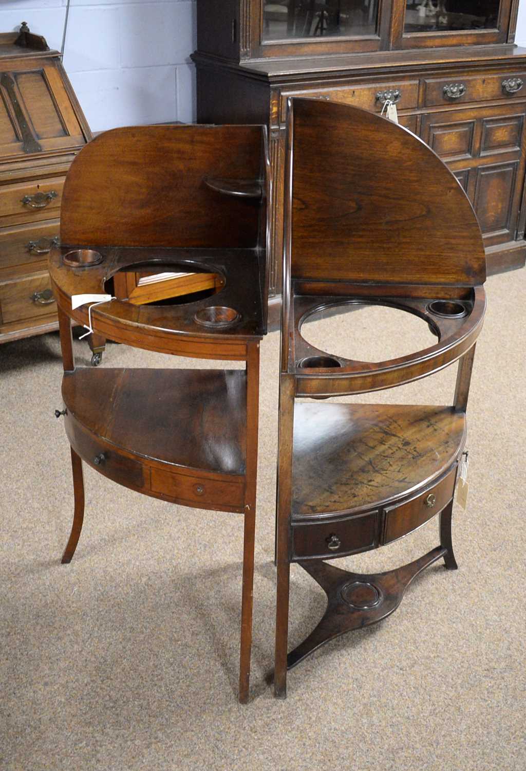 A Georgian mahogany washstand, with another