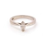 A marquise cut single stone diamond ring,