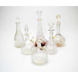 Six 19th and early 20th Century cut glass decanters.