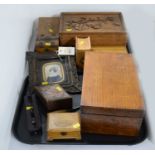 A selection of wooden boxes and treen items, various.