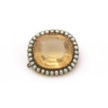 A Victorian citrine and seed pearl brooch,
