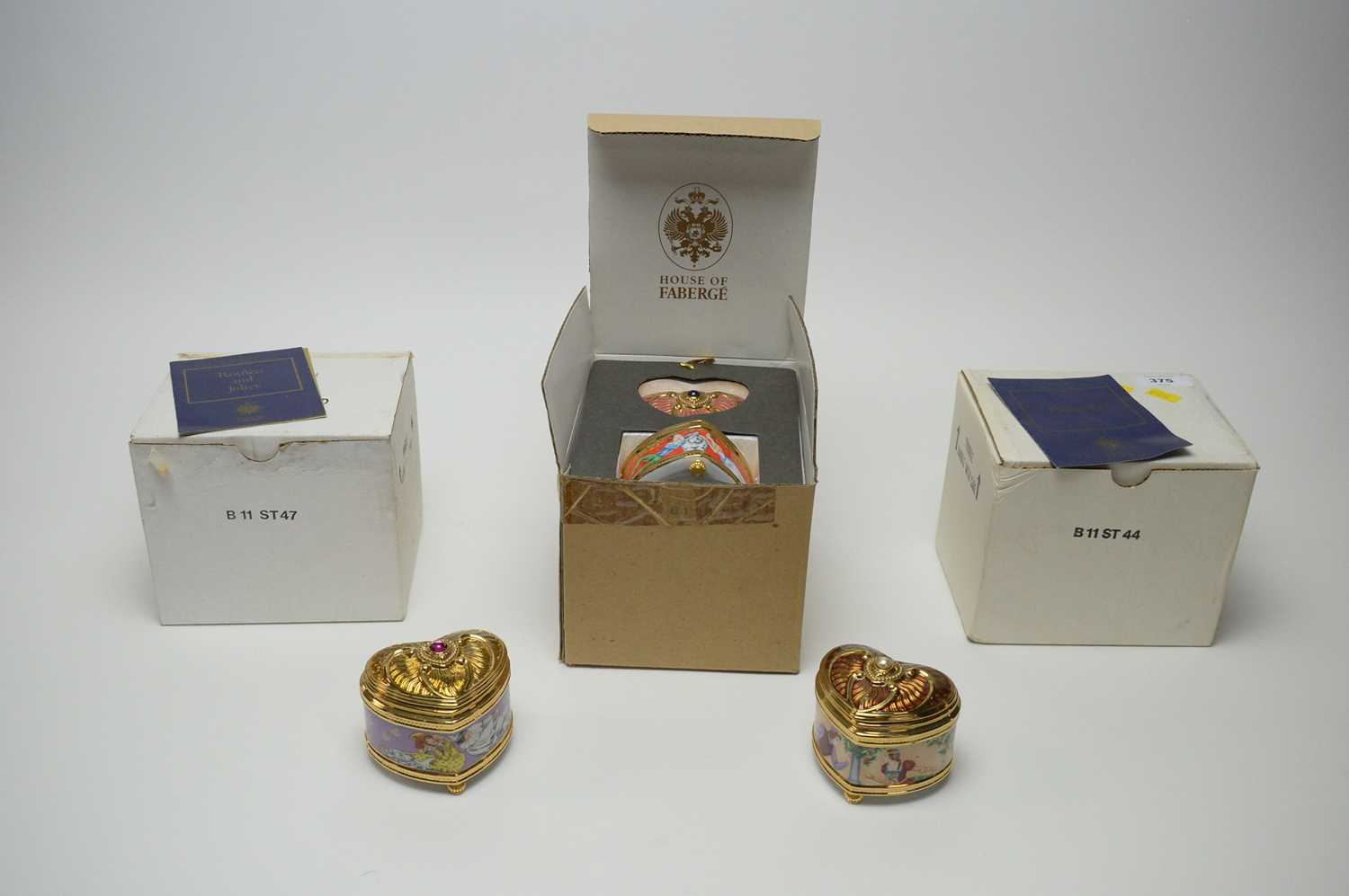 Three House of Faberge Imperial Music Box Collection musical trinket boxes.