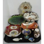 A selection of ceramics; an Art Nouveau clock; and an Imari-type fruit bowl.