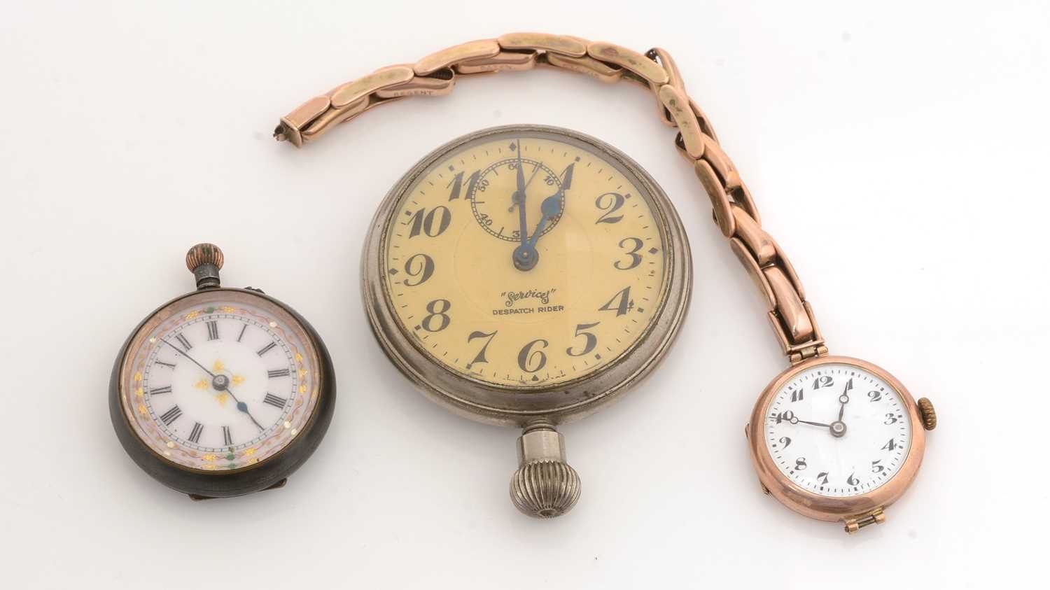 A 9ct yellow gold cased wristwatch, and two pocket watches