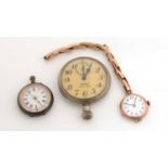 A 9ct yellow gold cased wristwatch, and two pocket watches