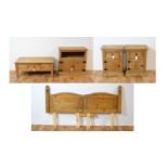 Pine bedside cabinets; single bed ends; coffee table; and a TV stand.