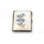 A silver cigarette case having forget-me-not enamel decoration,