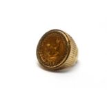 A South Africa gold 2 rand coin ring,