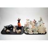 Three Royal Crown Derby ceramic cat paperweights or figures; and others.