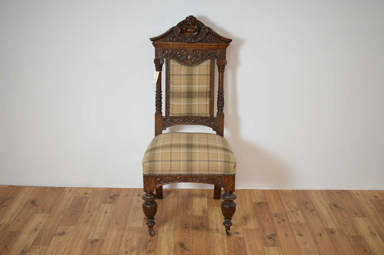 A late Victorian 19th Century oak high-backed chair - Image 3 of 8