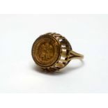 Mexican gold 2 pesos coin ring,