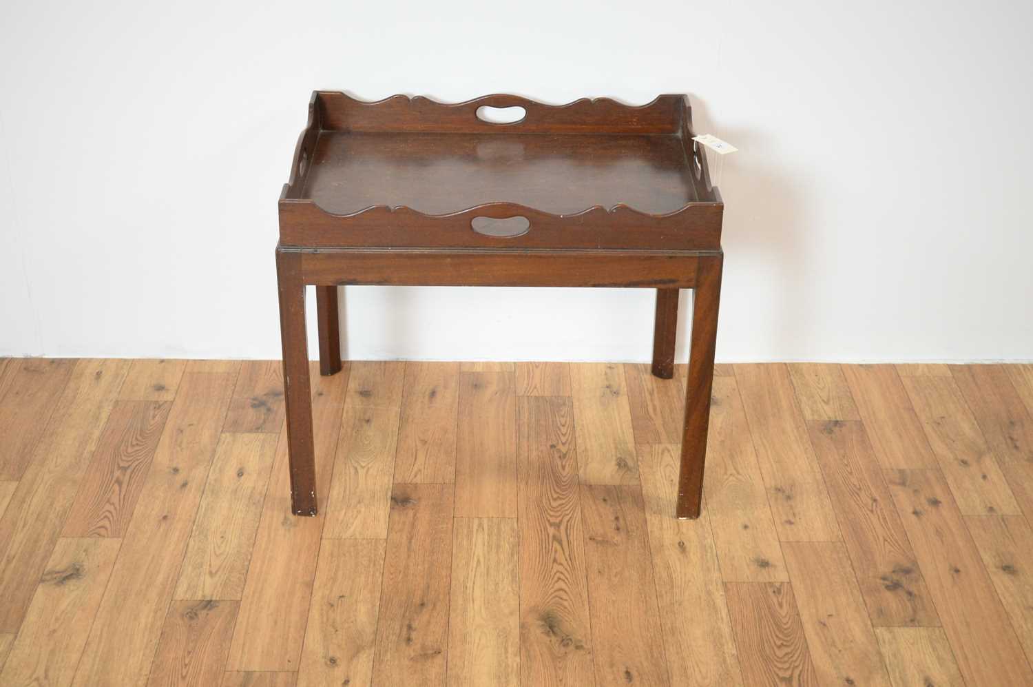 A late 19th Century/20th Century mahogany tray on stand