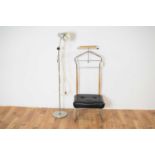 A Relax Product: a retro vintage mid 20th Century valet/clothes stand: and a floor lamp.