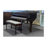 Challen: a mahogany baby grand piano; and associated piano stool, c1920's.