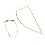 Two 9ct yellow gold chains (one broken),