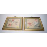 A pair of Chinese watercolours on silk, illustrating a bird and a butterfly respectively