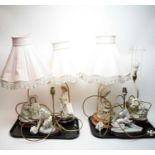 A selection of figural table lamps, including: three Capodimonte table lamps; and three others